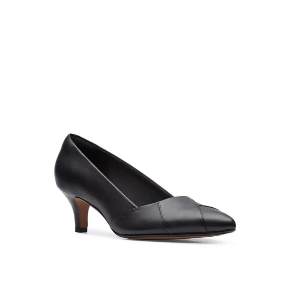 Clarks Linvale Sage- Black Leather‎ Pumps Kitten Heels Sz 6 M